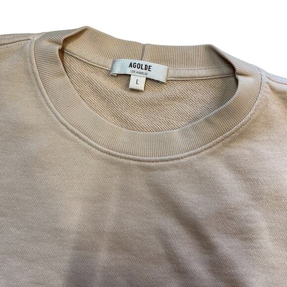 AGOLDE Women's Beige Tan Chevron Angled Front Crewneck - Picture 3 of 5